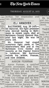 Eli Ted Hanover died on August 19th, 1975 at the age of 54.
