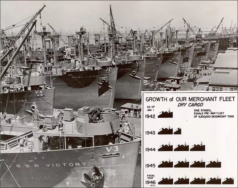 Photo release from the U.S. Maritime Commission, May 13, 1945.